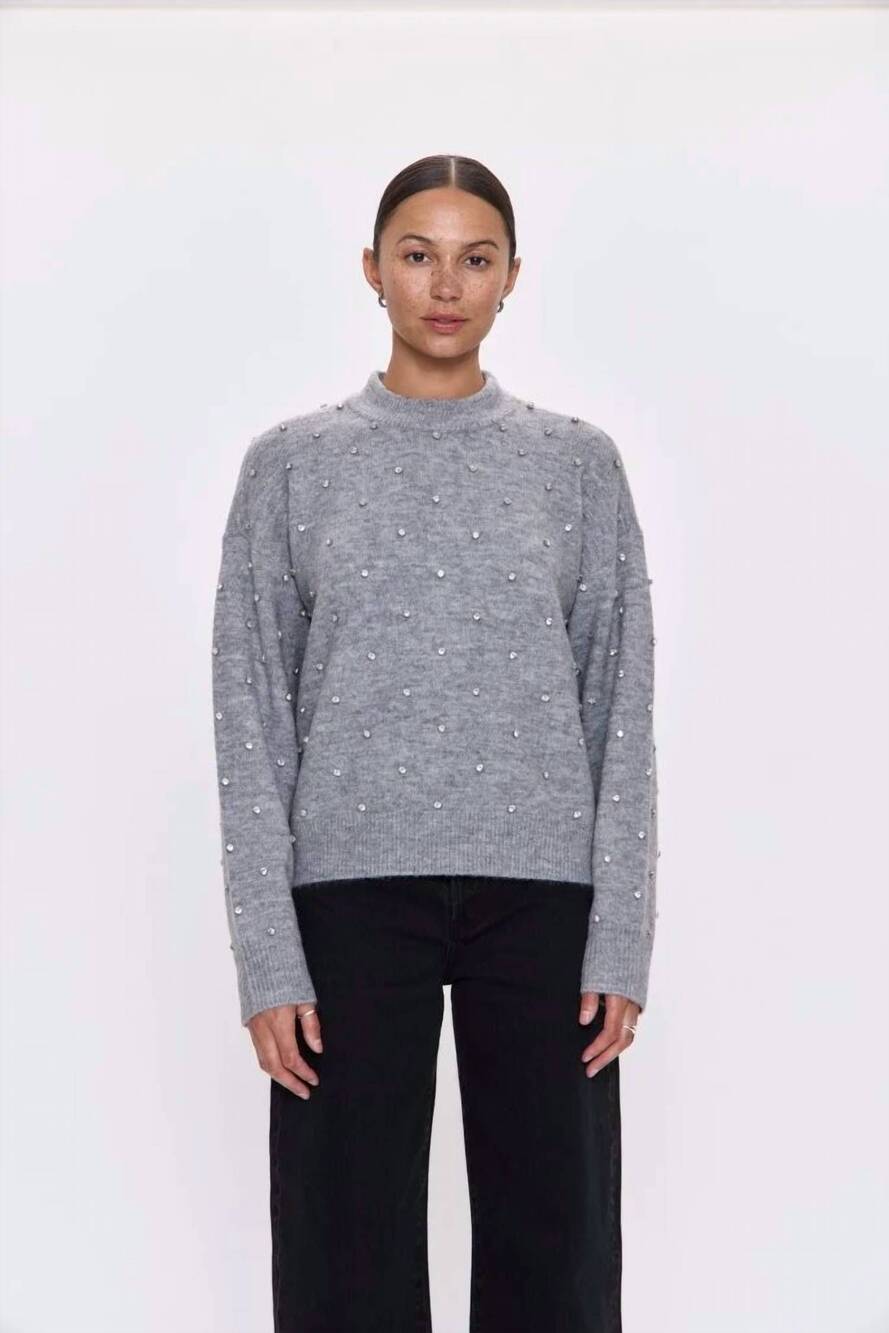 NEW PISTOLA women's aura relaxed crew neck sweater in charcoal diamonte